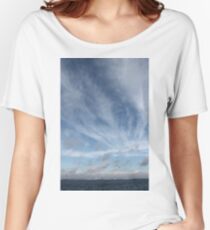 #sky #landscape #nature #outdoors #weather #storm #water #sea #rain #sunset #summer #horizontal #blue #colorimage #wide #nopeople #day #lightnaturalphenomenon #scenicsnature #sun #cloudsky #coastline Women's Relaxed Fit T-Shirt