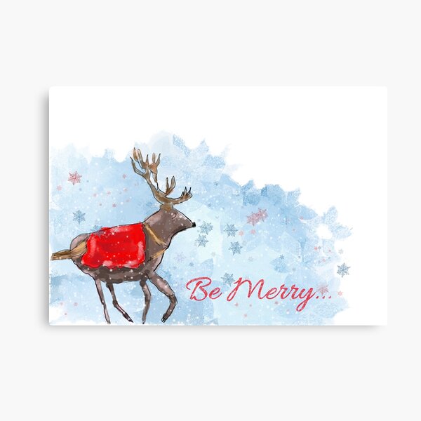 Whimsical Christmas Reindeer & Snowflakes: "Be Merry" Design Canvas Print