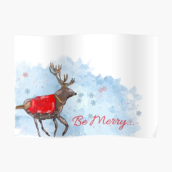 Whimsical Christmas Reindeer and Snowflakes: Be Merry Design Poster