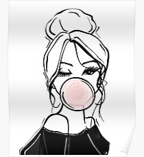 Bubble Gum Wink Fashion Illustration Poster