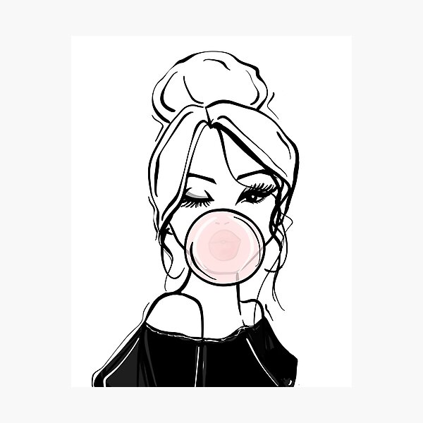 Bubble Gum Wink Fashion Illustration Photographic Print