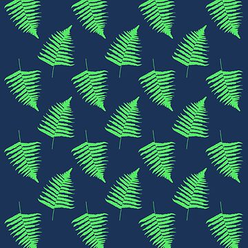Artwork thumbnail, Navy and Lime Fern Pattern by GillianAdams