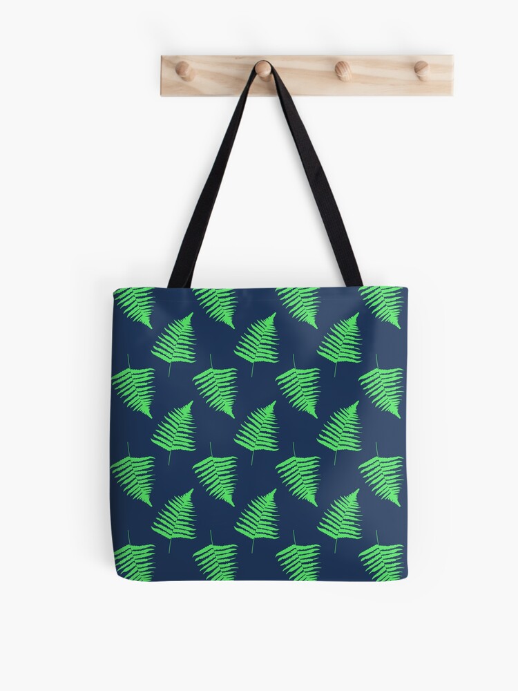 Thumbnail 1 of 2, Tote Bag, Navy and Lime Fern Pattern designed and sold by GillianAdams.