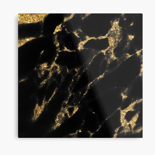 Black and Gold Minimanl Marble Design Metal Print