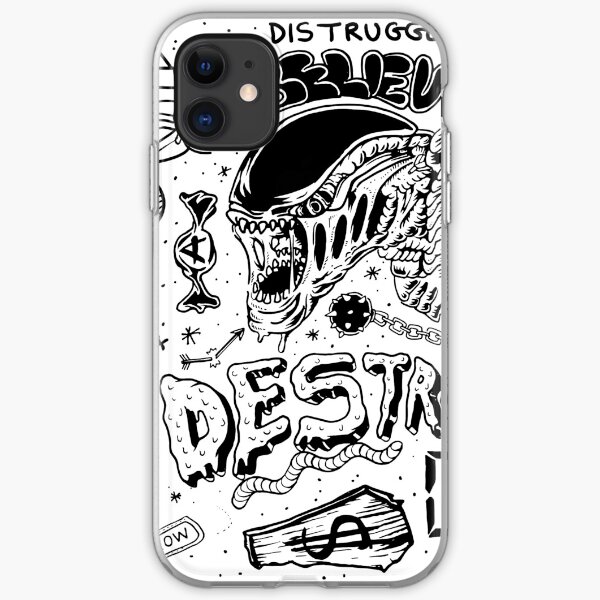Black traditional flash set illustration - Alien & Destroy iPhone Soft Case
