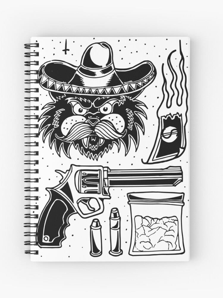 El Gato Escobar  traditional black tattoo flash set Spiral Notebook for  Sale by giovannitamponi  Redbubble