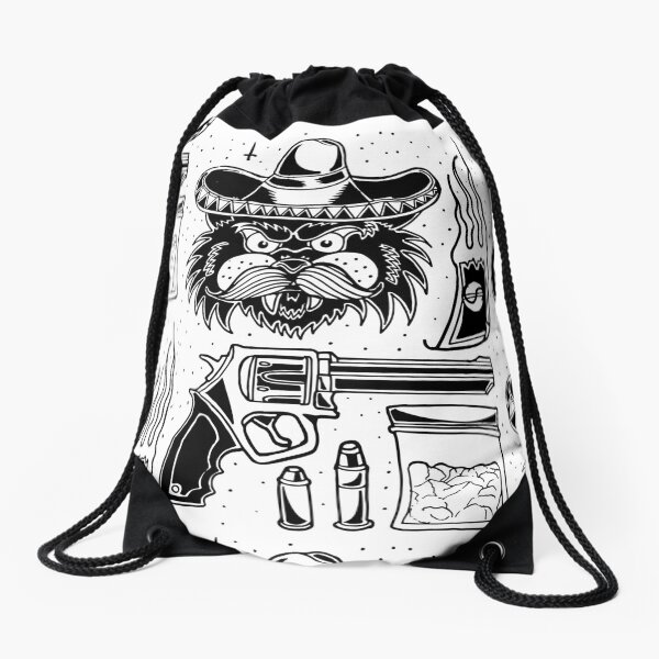 El Gato Escobar - traditional black tattoo flash set Drawstring Bag