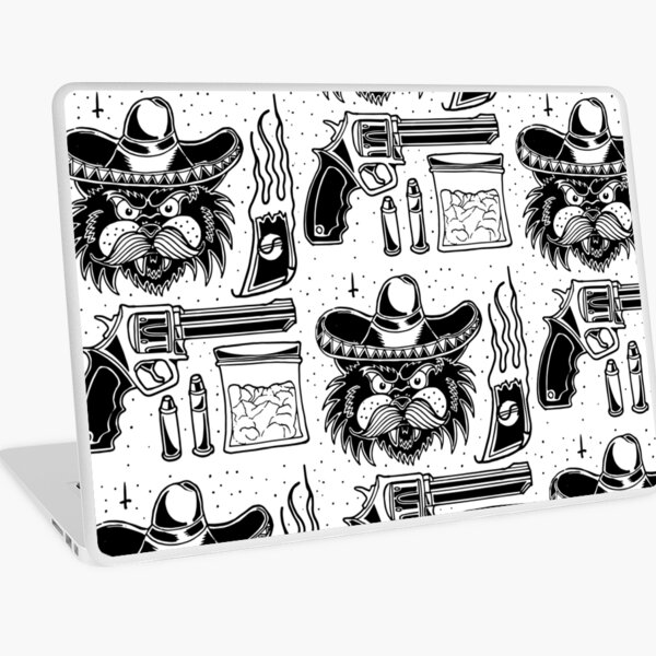 El Gato Escobar - traditional black tattoo flash set Laptop Skin