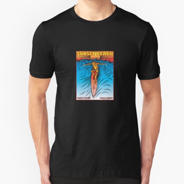 SURFING SUNSET BEACH OAHU HAWAII Slim Fit T-Shirt