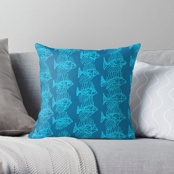 Blue Tropical Fish Abstract Throw Pillow