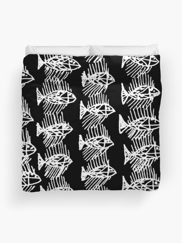 Thumbnail 1 of 2, Duvet Cover, White and Black Abstract Fish designed and sold by ntartworks.