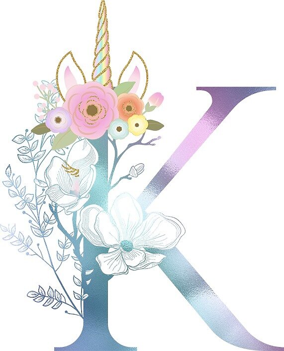 Colorful Unicorn Horn Flowers Monogram Letter K By The Graphic Bros Redbubble