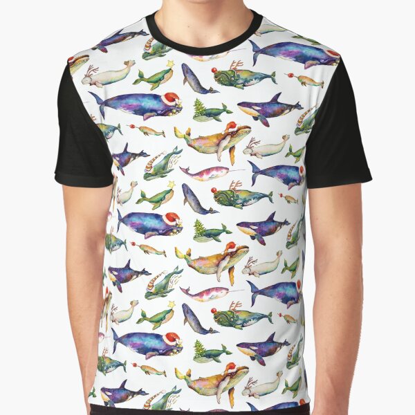 Whales on Holiday by dotsofpaint - White Graphic T-Shirt