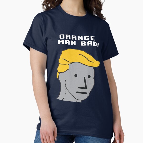 Vista previa del artículo con la obra «Camiseta NPC Wojak Orange Man Bad», diseñado y vendido por Fifty Stars Designs.