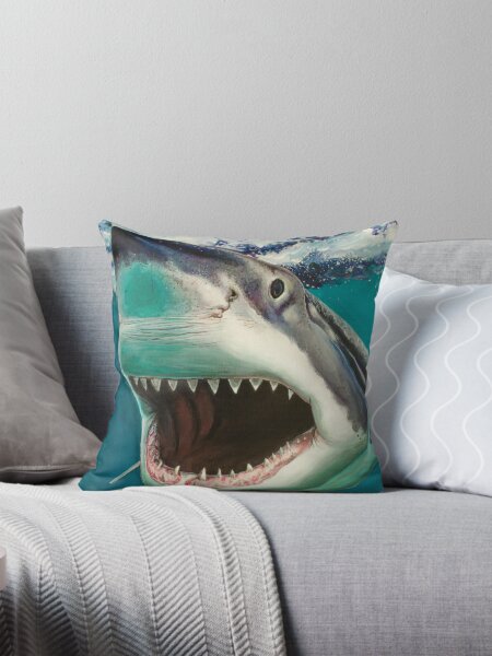 Great White Shark Surf Throw Pillow