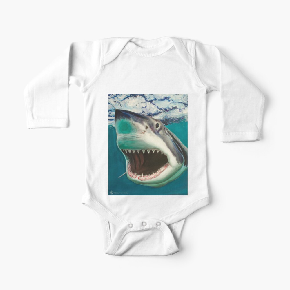 Great White Shark Surf Baby One Piece By Kyrakalageorgi Redbubble