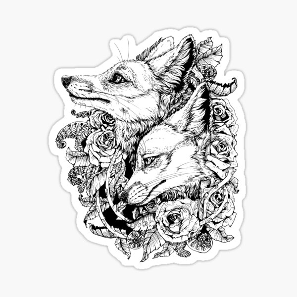 Fox Bloom - Black and White Sticker