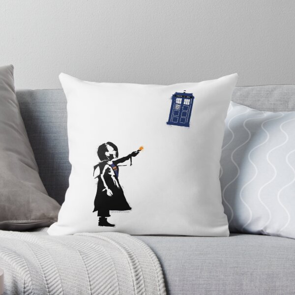 Girl with Blue Box Throw Pillow