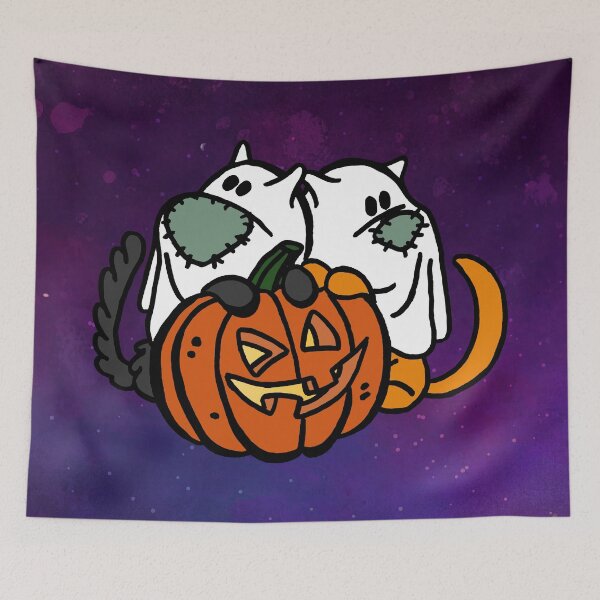 Item preview, Ghost Cats with Halloween Pumpkin designed and sold by Elvira Draat.