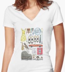 Camiseta entallada de cuello en V La La Land Illustration Jazz Saxophone Music Musical