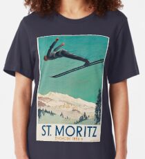 Vintage Travel Poster Switzerland - Saint Moritz Slim Fit T-Shirt