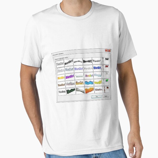 Vista previa del artículo con la obra «Word Art Windows 95 meme», diseñado y vendido por Ironic-Tees.
