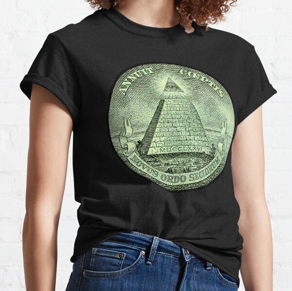 Eye of Providence, America, USA, Mystic, Dollar, Bill, Money, Freemasonry, All Seeing Eye, Pyramid, Masonic. Classic T-Shirt