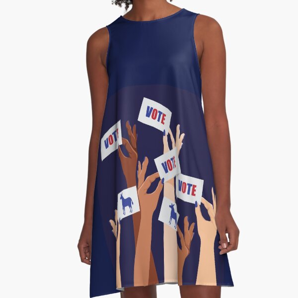 Illustration of multicultural women voting Democratic. A-Line Dress