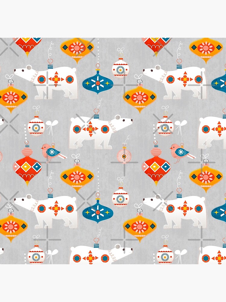 Thumbnail 4 of 4, Pillow, Christmas retro baubles with polar bear and bird designed and sold by ShowMeMars.