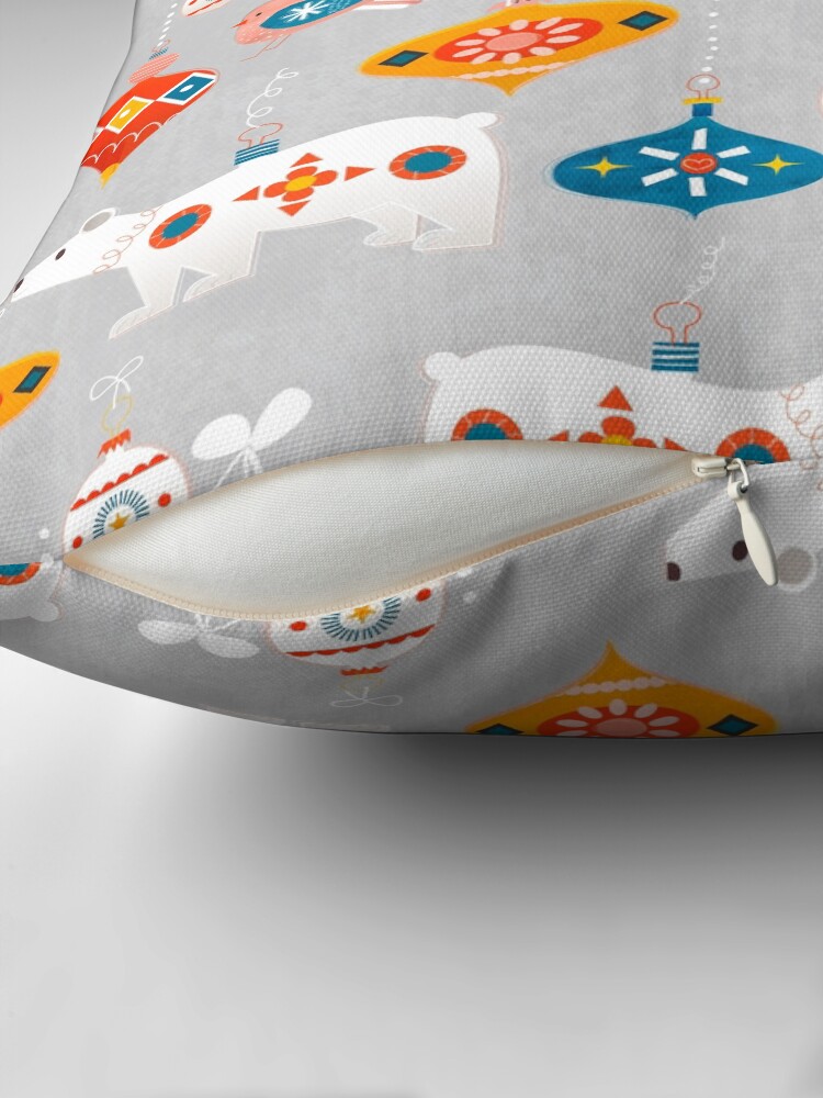 Thumbnail 2 of 4, Pillow, Christmas retro baubles with polar bear and bird designed and sold by ShowMeMars.