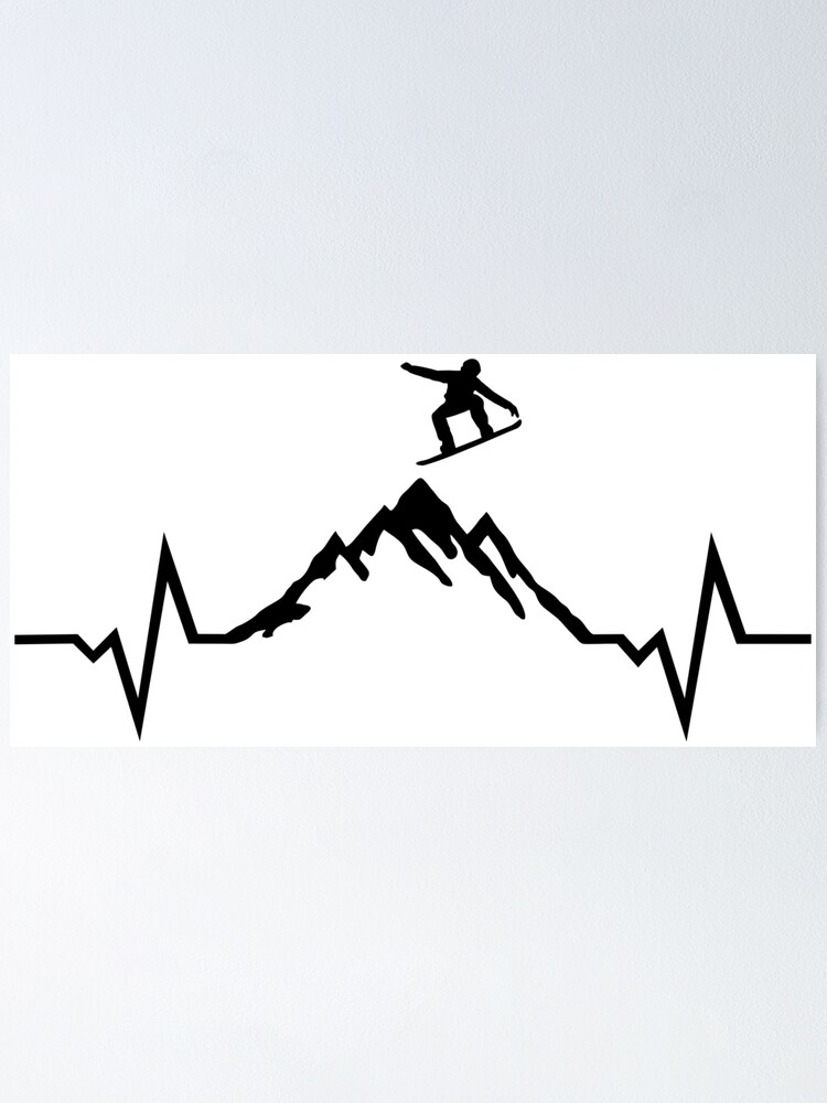 Snowboarding Snowboarder Mountain Ecg Poster By Claudiasartwork Redbubble