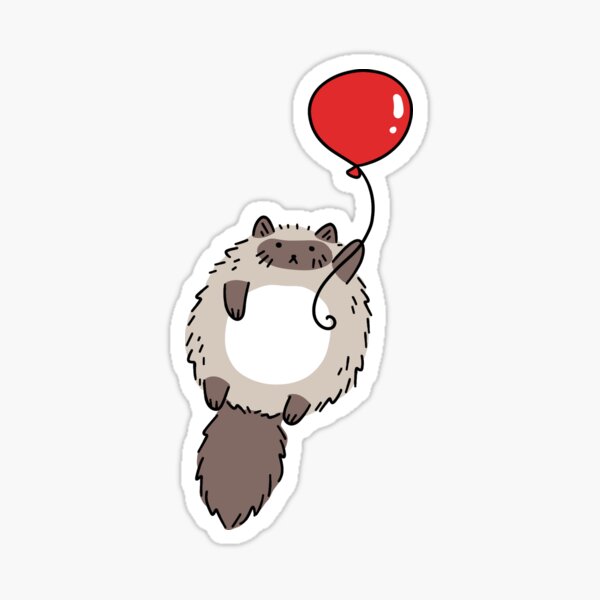 Red Balloon Fluffy Siamese Cat Sticker
