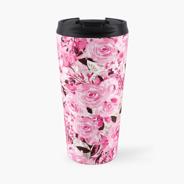 Feminine and Messy - pink flowers pattern Travel Coffee Mug