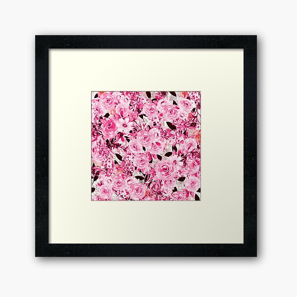 Feminine and Messy - pink flowers pattern Framed Art Print