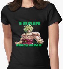 Broly "Train Insane" Alle grünen Buchstaben Tailliertes T-Shirt für Frauen