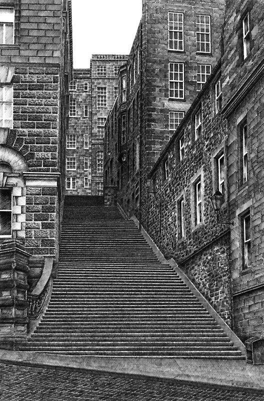 "Drawing of Edinburgh street in pen & ink" by Michael Johnston Redbubble
