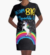 Dream Big and Sparkle On Unicorn Rainbow Graphic T-Shirt Dress