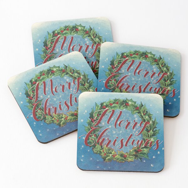 Item preview, Merry Christmas - vintage holly wreath and greeting designed and sold by LittleBettyMakes.