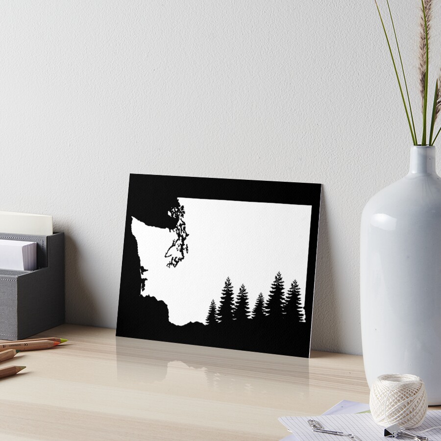 "White Washington State Silhouette Evergreen Tree Cutout" Art Board Print by treszurechest