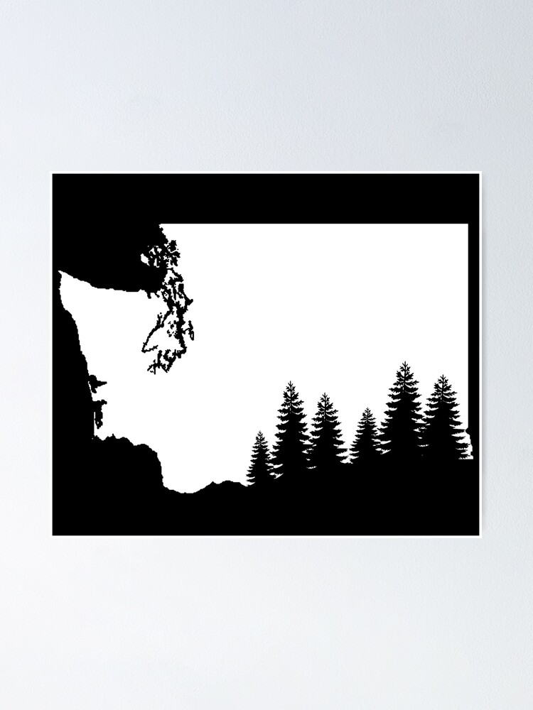 "White Washington State Silhouette Evergreen Tree Cutout" Poster for Sale by treszurechest