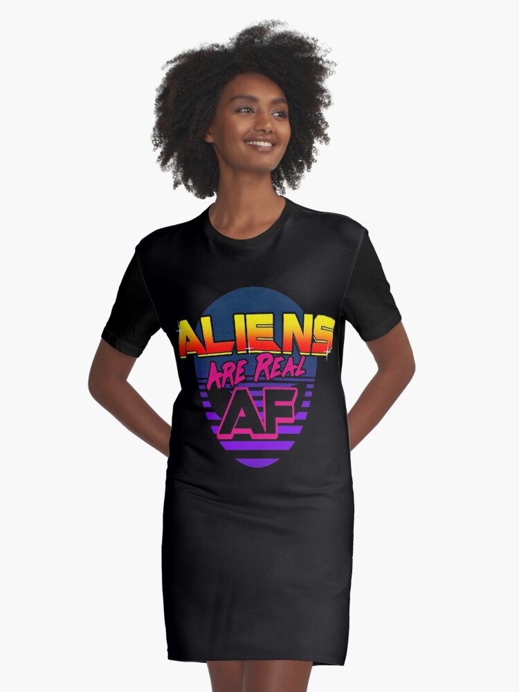 Cool Retro 80 s Rad Alien Ufo Believer Slogan Meme Graphic T Shirt Dress