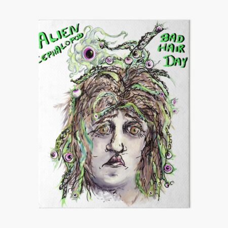 Alien Cephalopod Bad Hair Day with text Art Board Print