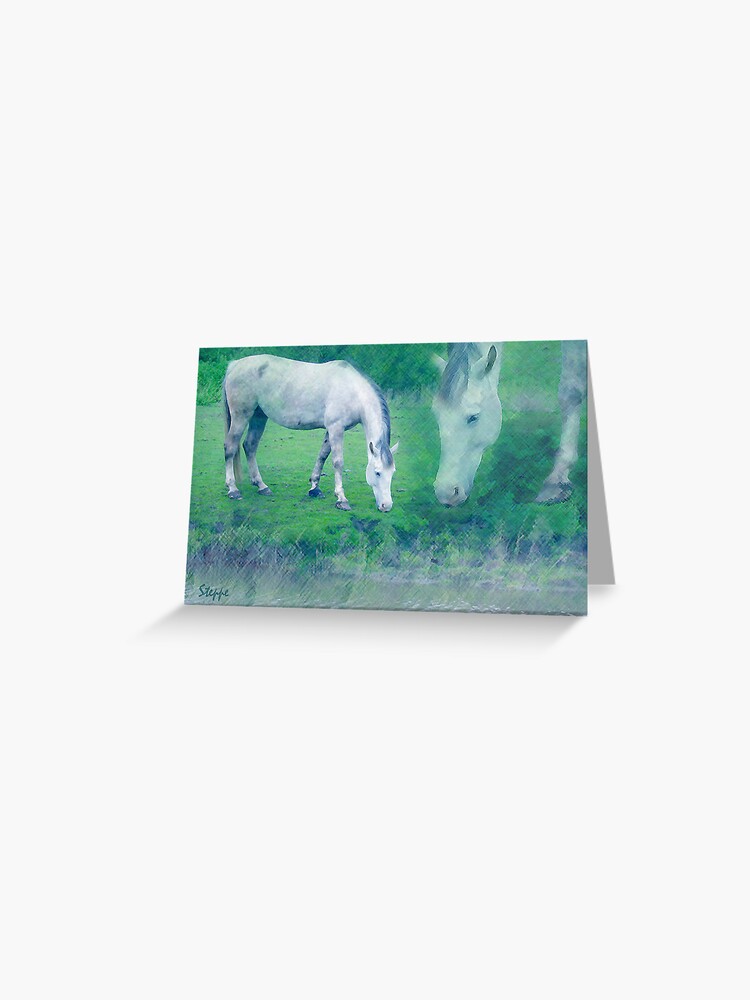 Thumbnail 1 of 2, Greeting Card, White horse 2 designed and sold by steppeland.