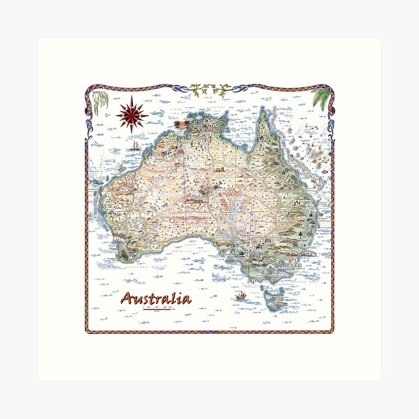 Australia Pictorial Decorative Map Art Print