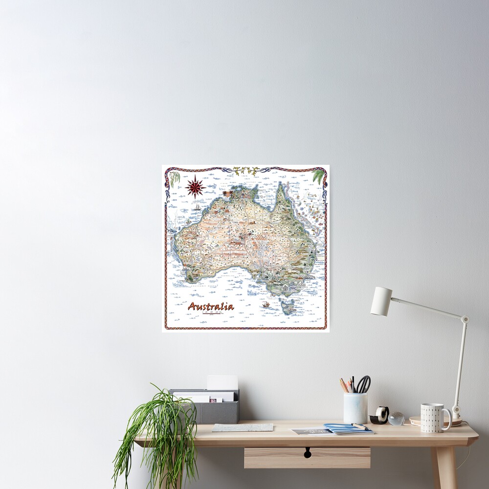 Australia Pictorial Decorative Map Poster