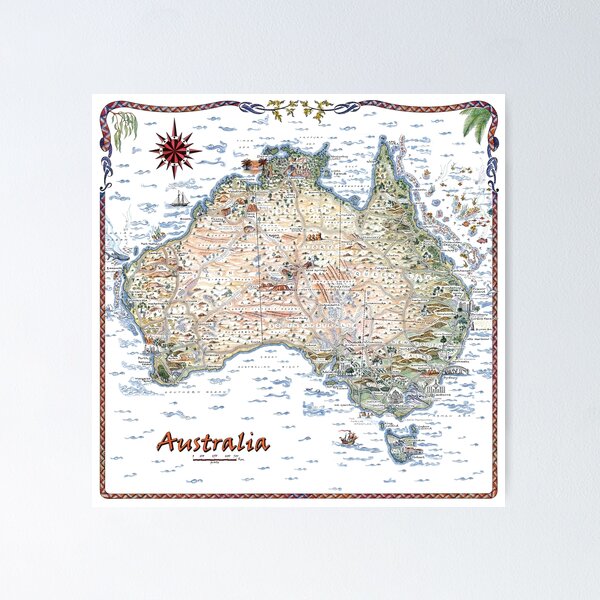 Item preview, Australia Pictorial Decorative Map designed and sold by JourneyJottings.