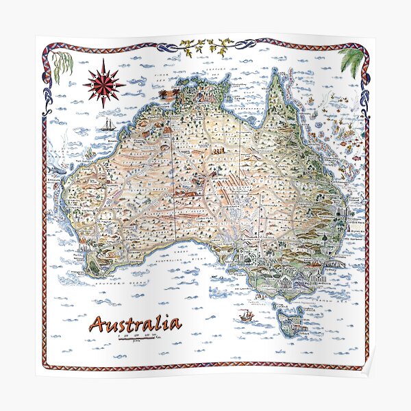 Australia Pictorial Decorative Map Poster
