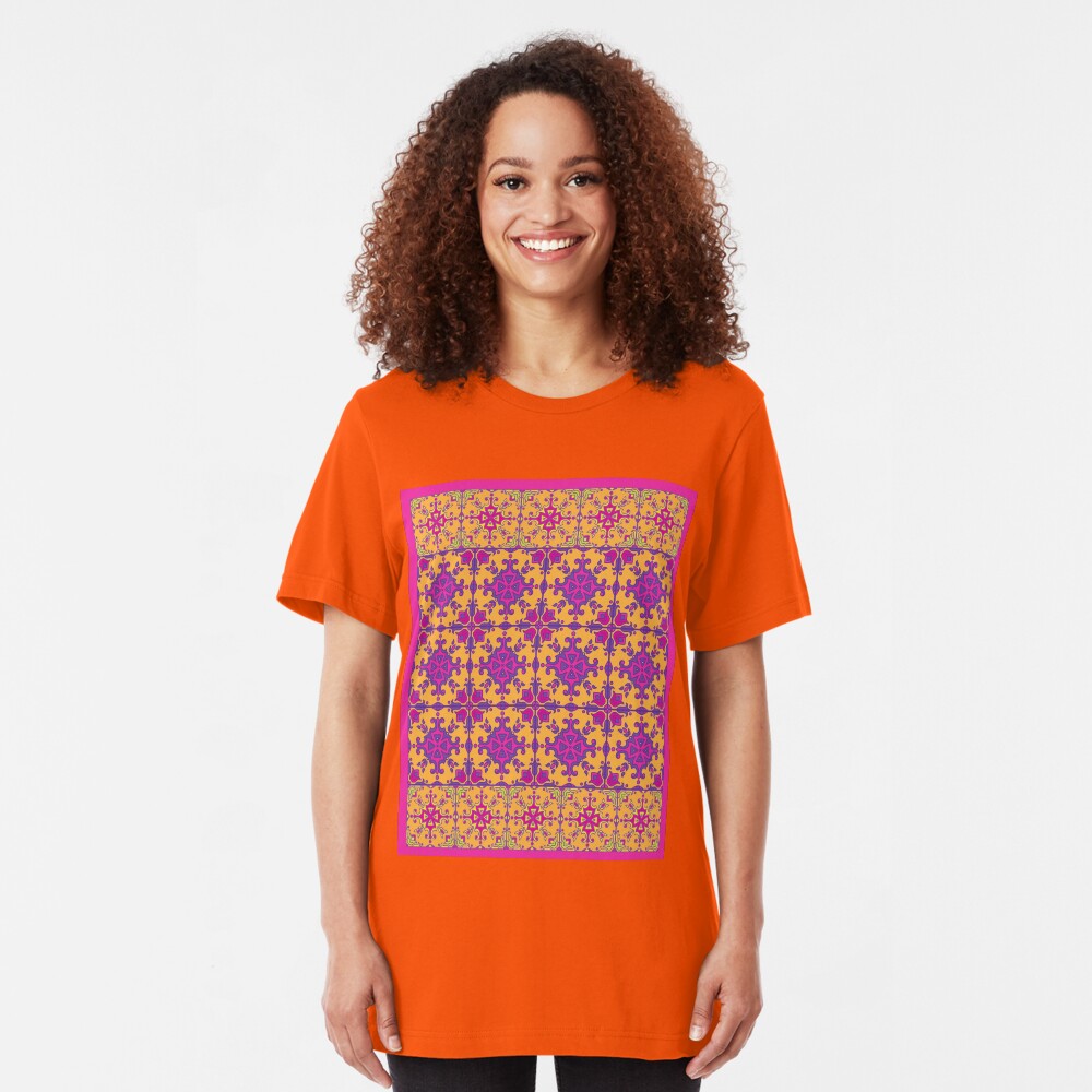 azulejo print - fuschia Slim Fit T-Shirt