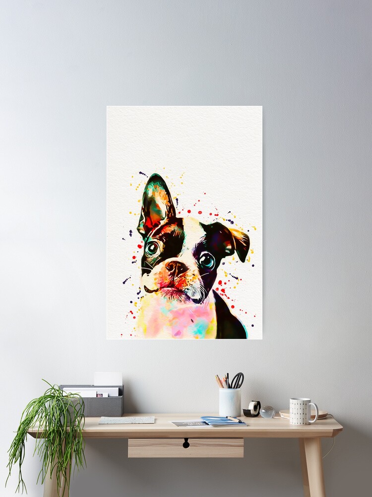 Thumbnail 2 of 3, Poster, Boston Terrier Watercolor designed and sold by mugdesignstudio.