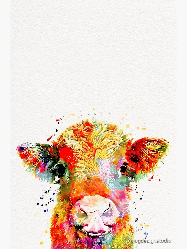 Baby Cow Watercolor Art Photographic Print for Sale by mugdesignstudio